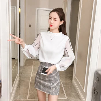 Spring white chiffon blouse & plaid bodycon skirt korean fashion brim two-piece outfit girl vestido casual clothing set s-xl
Spring white chiffon blouse & plaid bodycon skirt korean fashion brim two-piece outfit girl vestido casual clothing set s-xl