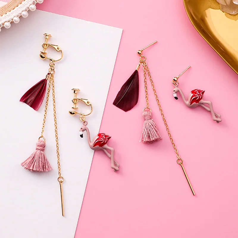 Sweet Cute Asymmetric Red Feather Long Chain Tassel Flamingo Animal Drop Earrings for Women Wedding Bridal Jewelry Pendientes
Sweet Cute Asymmetric Red Feather Long Chain Tassel Flamingo Animal Drop Earrings for Women Wedding Bridal Jewelry Pendientes