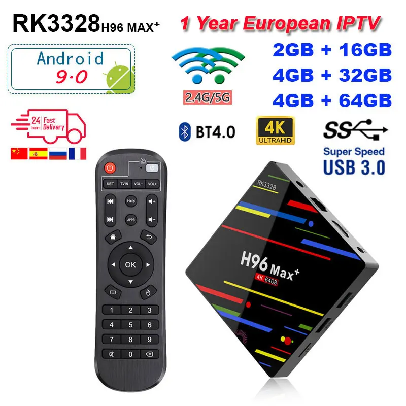 TV Box H96 Max Plus Android 9.0 4GB RAM 32GB 64GB Support 2.4/5G wifi 4K H.265 USB 3.0 BT4.0 1 year iptv Android TV box h96 max
TV Box H96 Max Plus Android 9.0 4GB RAM 32GB 64GB Support 2.4/5G wifi 4K H.265 USB 3.0 BT4.0 1 year iptv Android TV box h96 max
