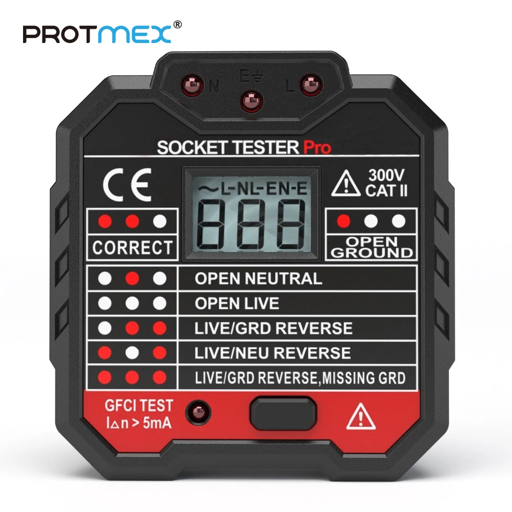 PROTMEX Socket Testers Voltage Test Socket Detector EU Plug Ground Zero Line Plug Polarity Phase Check GFCI Tester
PROTMEX Socket Testers Voltage Test Socket Detector EU Plug Ground Zero Line Plug Polarity Phase Check GFCI Tester
