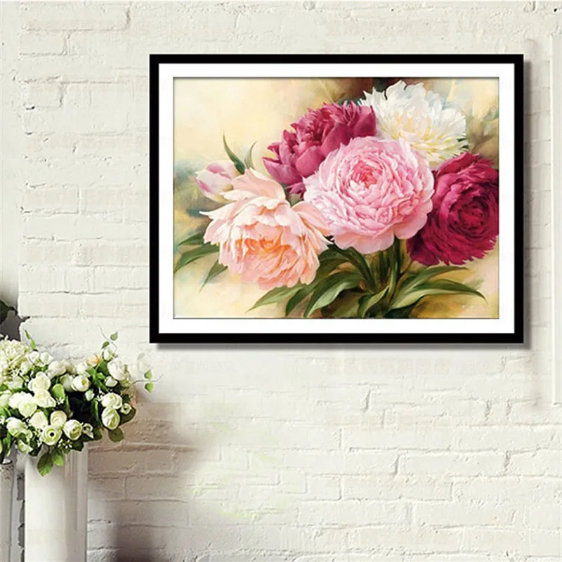 DIY 5D Full Diamonds Embroidery Peony flowers Round Diamond Painting Cross Stitch Kits Mosaic Home Decoration 40*30cm | Дом и сад