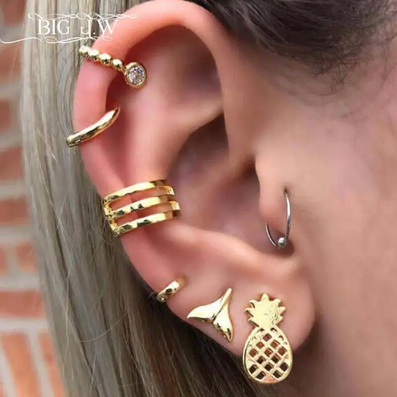 Big J.W 7 Pcs/Set Golden Pineapple Fish Tail Piercing Stud Earring Set for Women Punk Ear Cuffs Korean Fashion Accessories
Big J.W 7 Pcs/Set Golden Pineapple Fish Tail Piercing Stud Earring Set for Women Punk Ear Cuffs Korean Fashion Accessories