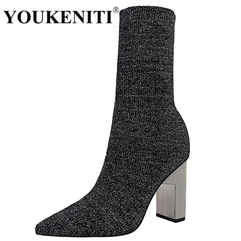 zapatos de mujer Mid-Calf Boots Basic Wool women's boots Square Heels boots women Rubber Point Toe Shoes Winter Boots Women