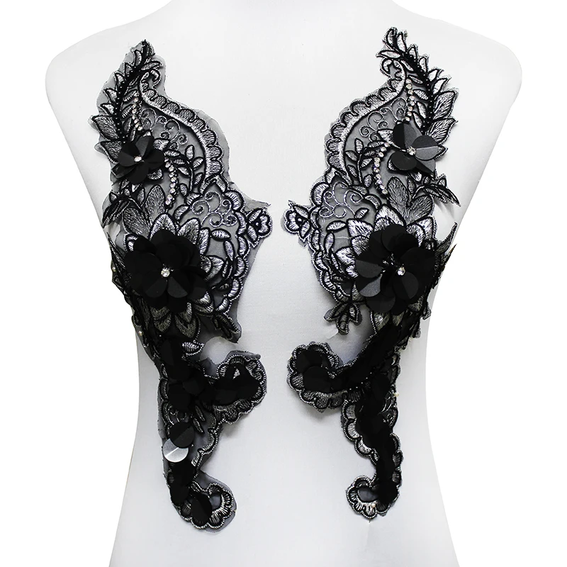 5pair Mirror Beaded Crystal Black Sliver Metallic Edge Flower Lace Embroidery Patches Applique Motifs for Wedding Dress T1794
5pair Mirror Beaded Crystal Black Sliver Metallic Edge Flower Lace Embroidery Patches Applique Motifs for Wedding Dress T1794