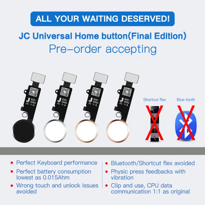 JC Universal No Bluetooth Home Button Flex for iPhone 7 8 Plus Return Menu Button Homebutton Assembly for iPhone 7+ 8+ 7P Meibi
JC Universal No Bluetooth Home Button Flex for iPhone 7 8 Plus Return Menu Button Homebutton Assembly for iPhone 7+ 8+ 7P Meibi