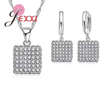 Woman Elegant Wedding Brinco Set Zircon Crystal Square Simple Design Pendant Necklace Earrings Jewelry Sets Free Shipping
Woman Elegant Wedding Brinco Set Zircon Crystal Square Simple Design Pendant Necklace Earrings Jewelry Sets Free Shipping