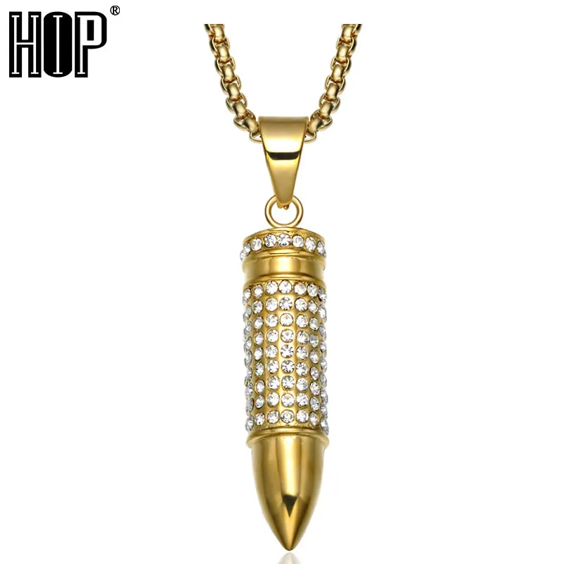 HIP Hop Bling Iced Out Bullet Head Pattern Charm Necklace Gold Color 316L Stainless Steel Necklaces & Pendants for Men Jewelry
HIP Hop Bling Iced Out Bullet Head Pattern Charm Necklace Gold Color 316L Stainless Steel Necklaces & Pendants for Men Jewelry