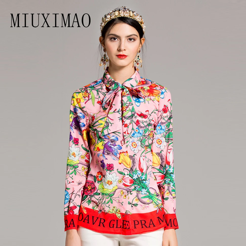 2018 Spring Europe Fashion Turn-down Collar Full Sleeve Bow Floral Pattern Print Elegant Shirt High Quality Blouse Women
2018 Spring Europe Fashion Turn-down Collar Full Sleeve Bow Floral Pattern Print Elegant Shirt High Quality Blouse Women