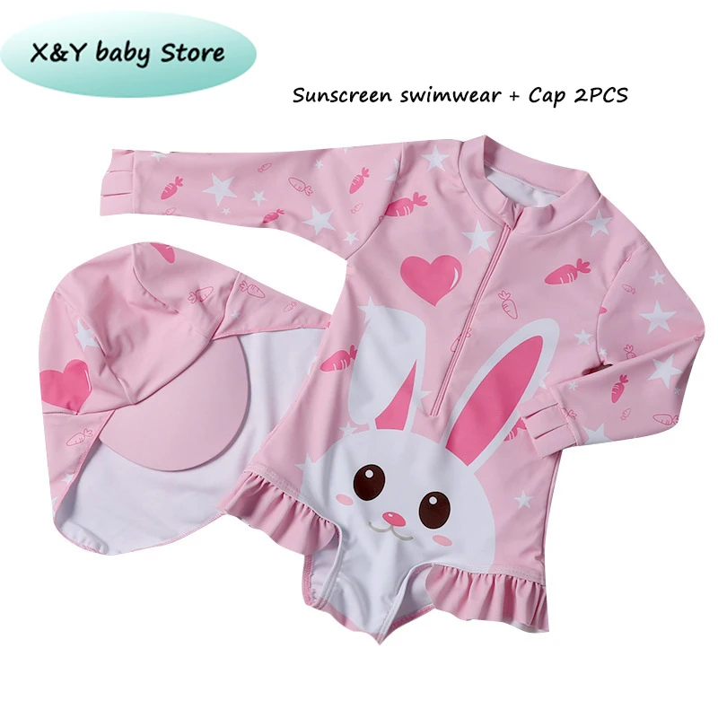 Children Sunscreen swimwear Baby Girls Quick-drying Swimsuit Kids Cartoon One Piece Swimming Clothes With Hat 2PCS Anti-UV Suit
Children Sunscreen swimwear Baby Girls Quick-drying Swimsuit Kids Cartoon One Piece Swimming Clothes With Hat 2PCS Anti-UV Suit