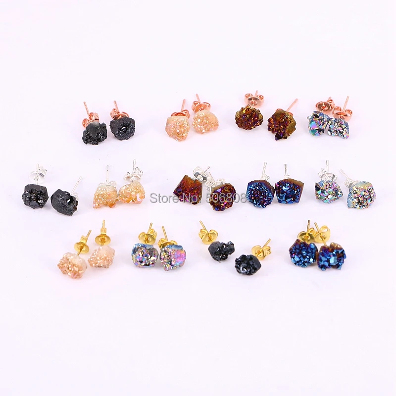 10Pairs ZYZ182-8792 Freedom Raw Crystal Metal Plating Quartz Earrings Natural Stone Mix Color Titanium Drusy Geode Stud Earrings
10Pairs ZYZ182-8792 Freedom Raw Crystal Metal Plating Quartz Earrings Natural Stone Mix Color Titanium Drusy Geode Stud Earrings
