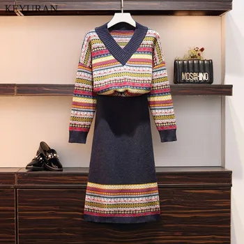 2020 Fall Winter National Style Striped Knitted Jumpers Skirt Suits Women Pullover Sweater Tops + Package Hip Skirts 2 Piece Set
2020 Fall Winter National Style Striped Knitted Jumpers Skirt Suits Women Pullover Sweater Tops + Package Hip Skirts 2 Piece Set