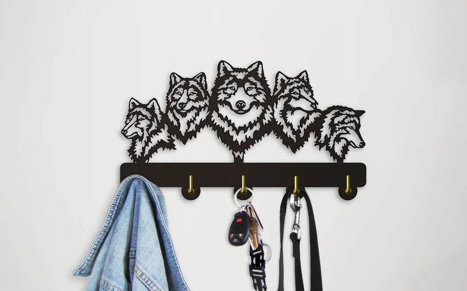 Wolf Keys Holder Wall Hook Wall Hanger Wolf Family Clothes Key Hanger Coat Rack 