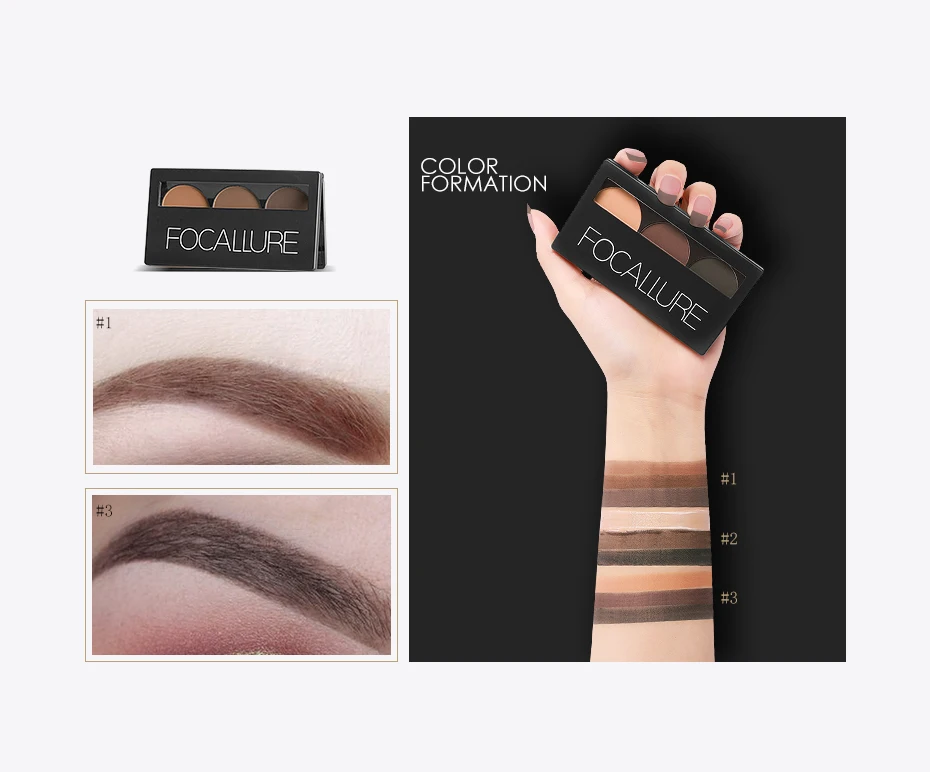3 Color Waterproof Eye Shadow Eyebrow Powder Make Up Palette Women Beauty Cosmetic Eye Brow Makeup Kit Set by Focallure 3 Color Waterproof Eye Shadow Eyebrow Powder Make Up Palette Women Beauty Cosmetic Eye Brow Makeup Kit Set by Focallure