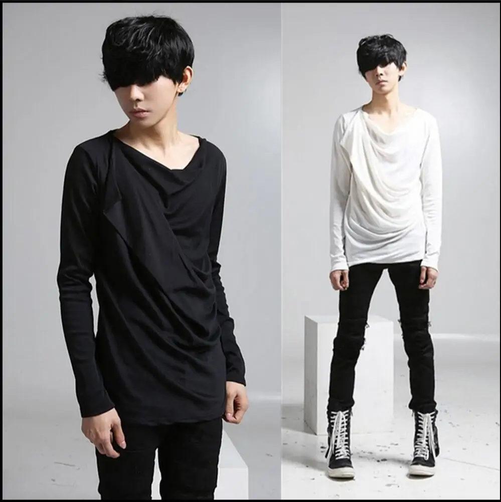 M-4xl Hot New Men's Non-mainstream Personality Long-sleeved T-shirt Slim Tide Asymmetric Folds Nightclub Shirt Singer Costumes
M-4xl Hot New Men's Non-mainstream Personality Long-sleeved T-shirt Slim Tide Asymmetric Folds Nightclub Shirt Singer Costumes