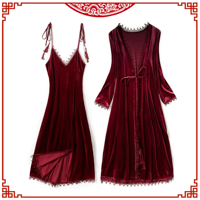 Gold Velvet Winter Women Nightdress Robe Sets Pajamas Long Section Full Open Back Tassel
Gold Velvet Winter Women Nightdress Robe Sets Pajamas Long Section Full Open Back Tassel