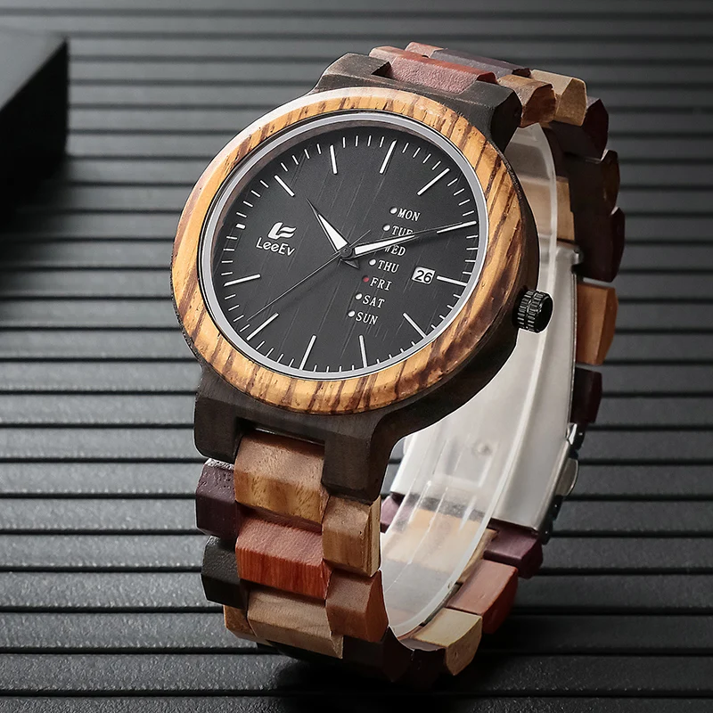LeeEv Fashion Mens Wood Watch Date and Week Display with Unique Mixed Color Natural Wooden Band Watches
LeeEv Fashion Mens Wood Watch Date and Week Display with Unique Mixed Color Natural Wooden Band Watches