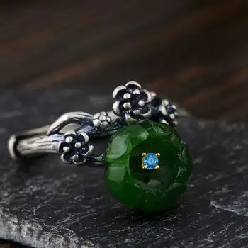 FNJ 925 Silver Flower Ring Natural Green Jade Stone Original S925 Sterling Silver Rings for Women Jewelry Adjustable Size
FNJ 925 Silver Flower Ring Natural Green Jade Stone Original S925 Sterling Silver Rings for Women Jewelry Adjustable Size