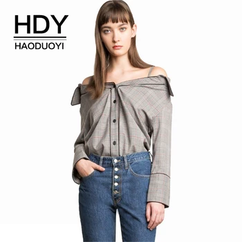 HDY Haoduoyi Brand 2020 Women Casual Sexy Shirts Slash Neck Off Shoulder Singal Buttons Female Vintage Blouses Lady Tops
HDY Haoduoyi Brand 2020 Women Casual Sexy Shirts Slash Neck Off Shoulder Singal Buttons Female Vintage Blouses Lady Tops