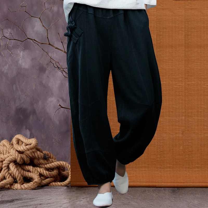 Women Solid Buttons Vintage Cotton Linen Casual Trouser Loose Elastic Waist Harem Pants Pantalon Femme
Women Solid Buttons Vintage Cotton Linen Casual Trouser Loose Elastic Waist Harem Pants Pantalon Femme