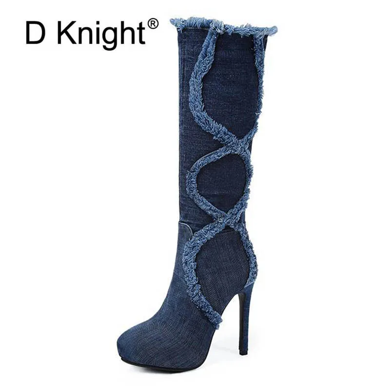 Fashion Denim High Heels Knee High Boots For Women Sexy Platform High-heeled Side Zipper Riding Boots Size 33-43 Winter Boots
Fashion Denim High Heels Knee High Boots For Women Sexy Platform High-heeled Side Zipper Riding Boots Size 33-43 Winter Boots