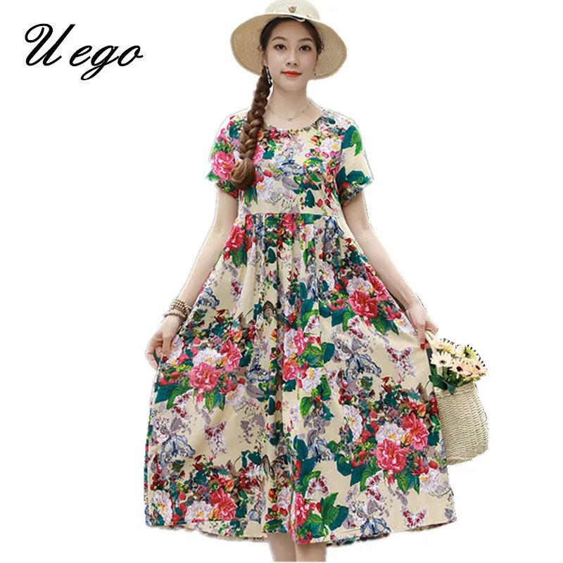 Uego Fashion Print Floral Prairie Chic Vintage Dress Short Sleeve Cotton Linen Loose Summer Dress Women Casual Midi Party Dress
Uego Fashion Print Floral Prairie Chic Vintage Dress Short Sleeve Cotton Linen Loose Summer Dress Women Casual Midi Party Dress
