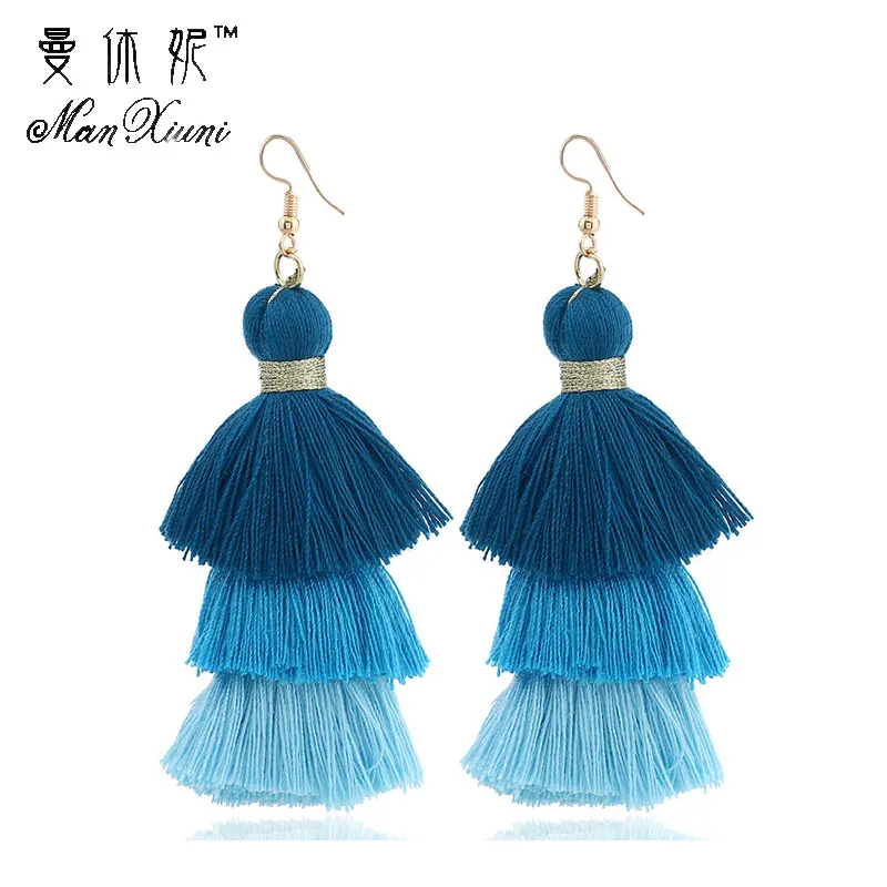 

3 Layered Bohemian Fringed Cheap Statement Tassel Earrings High Quality Brand Fashion Women Drop Dangle Earring Jewelry