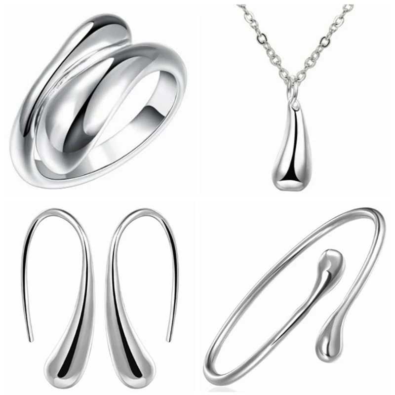 Sale of gifts elegant luxury design new Fashion full of Silver Drop Necklace Earrings Rings Bracelet Jewelry Sets Women Party
Sale of gifts elegant luxury design new Fashion full of Silver Drop Necklace Earrings Rings Bracelet Jewelry Sets Women Party