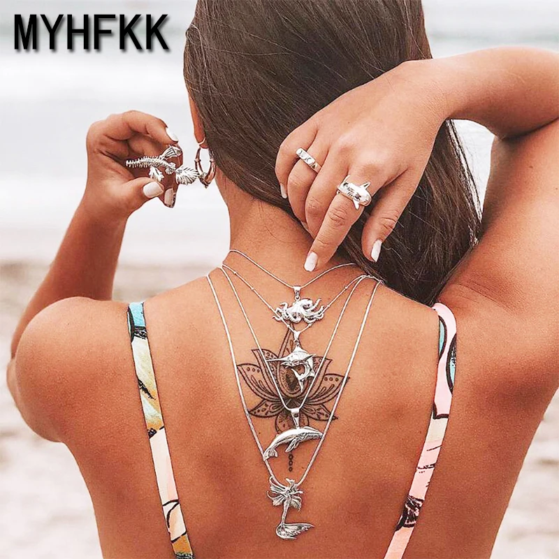MYHFKK винтажная серия морских животных многослойное ожерелье с подвеской женское