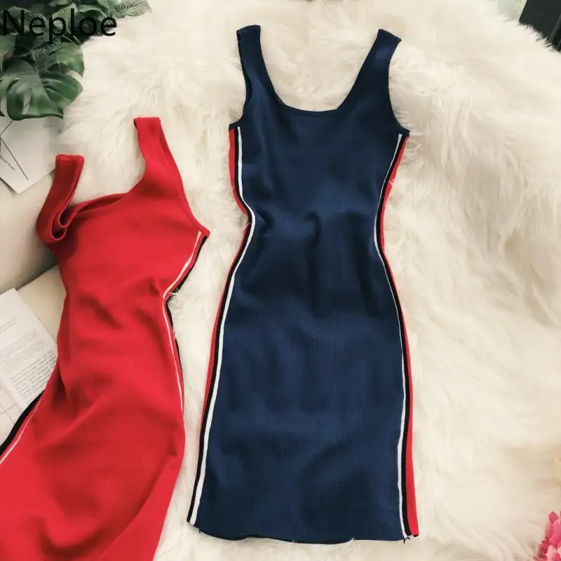 Neploe Contrast Color Striped Women Dress Summer 2019 New O-Neck Sleeveless Vestidos Stretch Waist Knitted Dresses 44653
Neploe Contrast Color Striped Women Dress Summer 2019 New O-Neck Sleeveless Vestidos Stretch Waist Knitted Dresses 44653