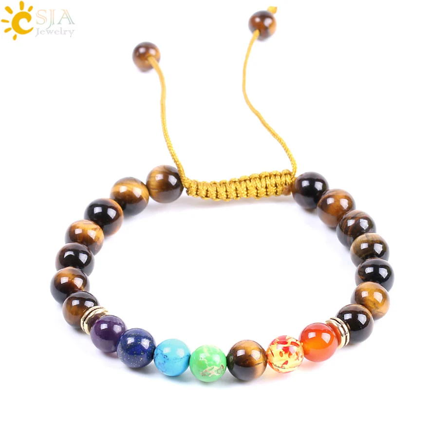 CSJA 8mm Natural Gem Stone Tiger Eye Bracelets & Bangles for Women 7 Chakra Mala Beads String Braided Rope Hand Chain Cuff F093
CSJA 8mm Natural Gem Stone Tiger Eye Bracelets & Bangles for Women 7 Chakra Mala Beads String Braided Rope Hand Chain Cuff F093