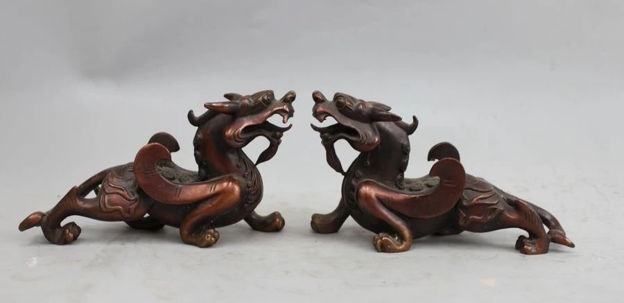 China FengShui pure Bronze Copper Escort Door Dragon Brave troops Kylin Pair a 0518
China FengShui pure Bronze Copper Escort Door Dragon Brave troops Kylin Pair a 0518