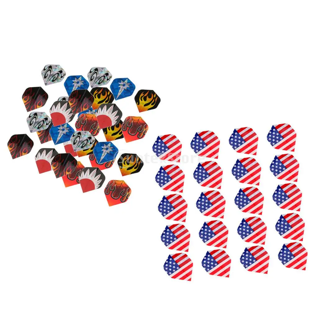50 Pieces Durable American National Flag and Flame Pattern Standard Replacement Dart Flights