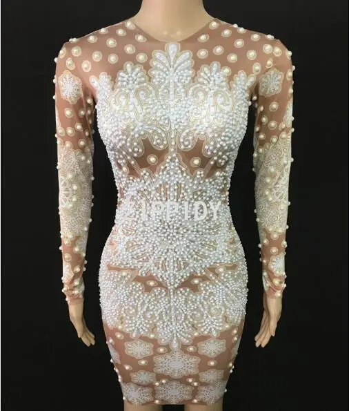 Birthday Celebrate Dress Singer Dance Nightclub Show Performance Wear New White Printed Luxury Pearls Long Sleeves Dress Women's 
Birthday Celebrate Dress Singer Dance Nightclub Show Performance Wear New White Printed Luxury Pearls Long Sleeves Dress Women's