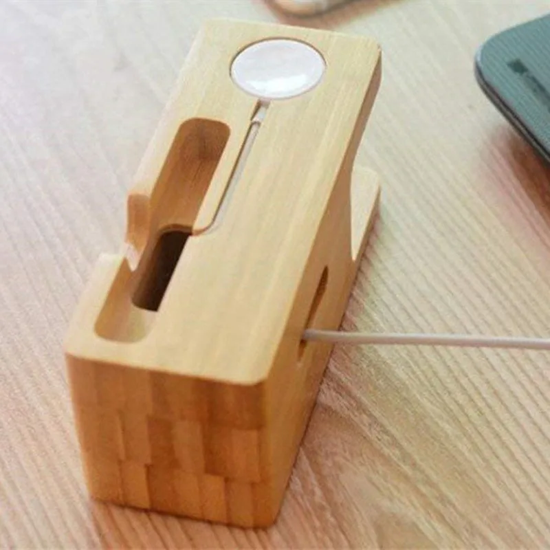 Фото Деревянная зарядная станция для мобильного телефона Бамбуковая подставка Apple Watch