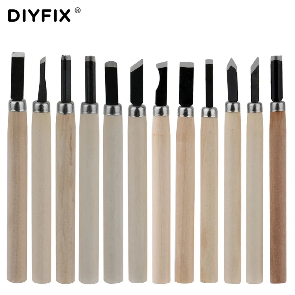 

DIYFIX 12Pcs Wood Carving Hand Chisels Knife Tools Set for Woodcut Working Clay Wax Arts Craft Cutter Woodworking Hand Tools Set