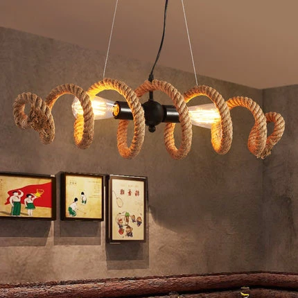 

American Country industrial Loft Wrought Iron pipe Hemp Rope Pendant or Ceiling Lamp Retro Bar Cafe E27 Edison Bulb Light