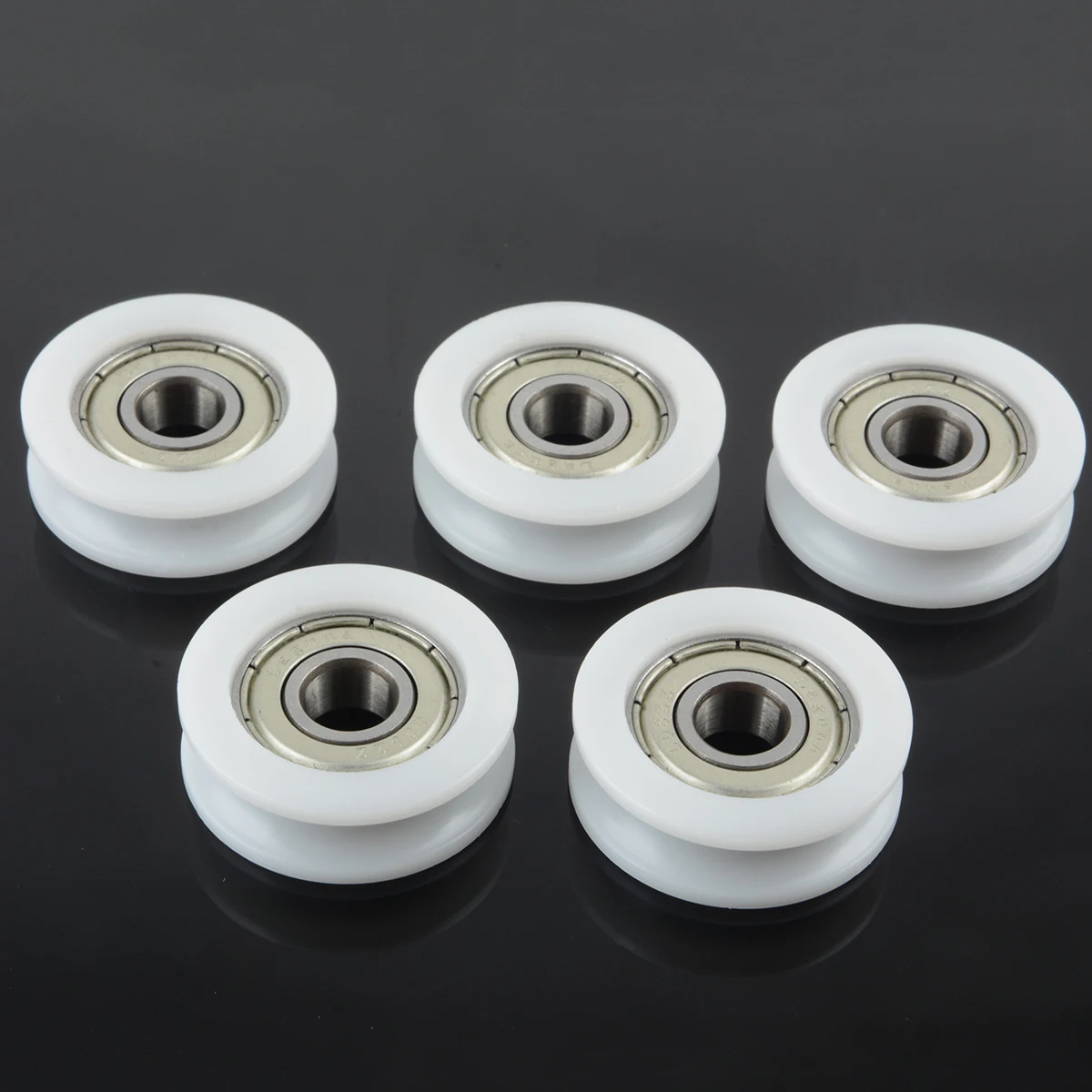 

5Pcs U Groove Bearing Ball Bearings 8x30x10mm Nylon Plastic Embedded 608 U Groove Ball Bearing Guide Pulley