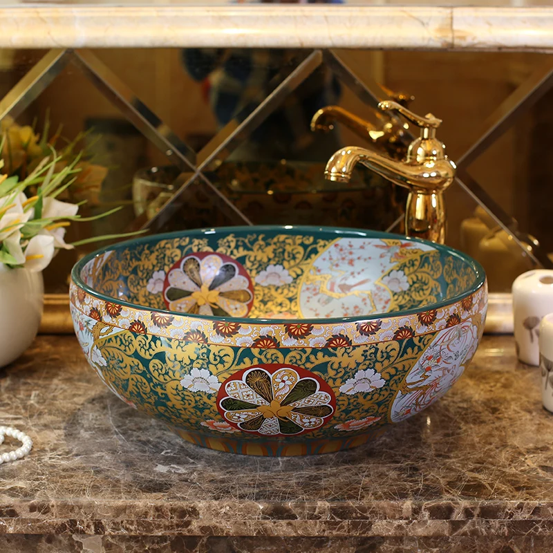 Jingdezhen ceramic sanitary ware art counter basin wash basin lavabo sink Bathroom sink chinese round art wash basin (4)