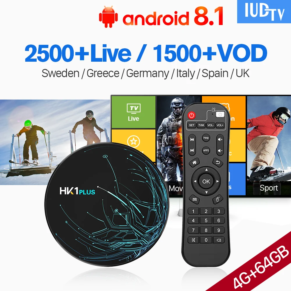 IPTV Spain Italy Greece Sweden Germany IUDTV HK1 PLUS Android 8.1 4G+64G Dual-Band WIFI BT IPTV Spain Italy Germany Sweden IUDTV
IPTV Spain Italy Greece Sweden Germany IUDTV HK1 PLUS Android 8.1 4G+64G Dual-Band WIFI BT IPTV Spain Italy Germany Sweden IUDTV