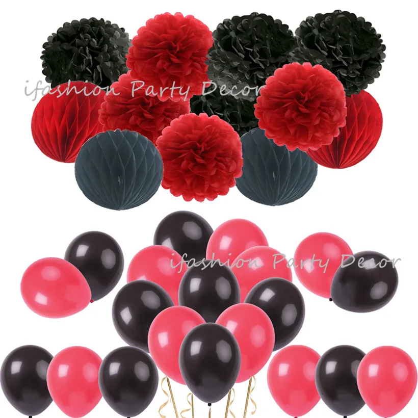

Halloween Party Decoration Kit Honeycomb Balls Tissue Paper Pom Poms Flowers&Latex Balloons Black Red Orange Theme Home Decor