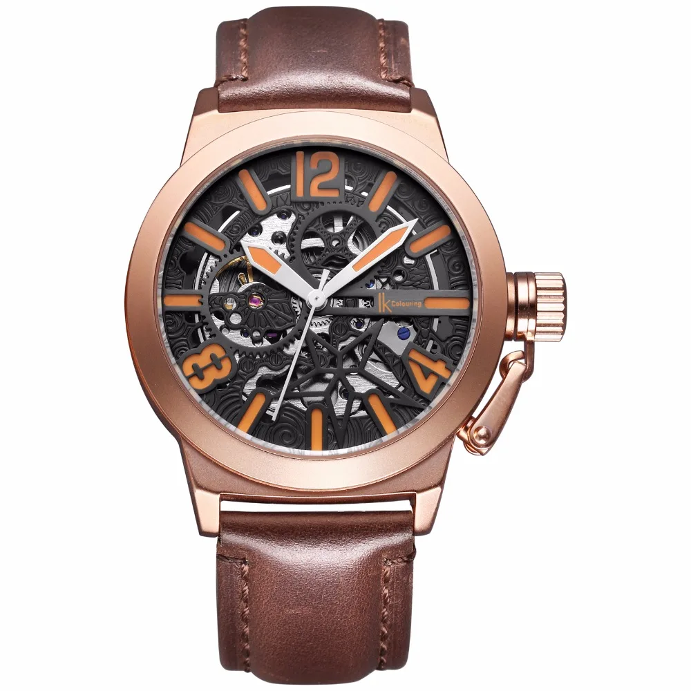 IK colouring Rose Gold Case Automatic Mechanical Watches Men Brand Luxury Genuine Leather Transparent Hollow Skeleton Watch
IK colouring Rose Gold Case Automatic Mechanical Watches Men Brand Luxury Genuine Leather Transparent Hollow Skeleton Watch