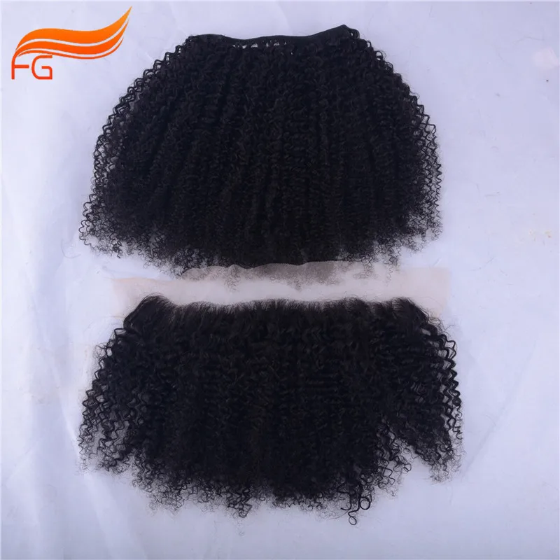 Cheap Lace Frontal Closure with Bundles Brazilian Virgin Afro Kinky Curly 3 Bundle with Closure Ear to Ear Lace Frontal Closure