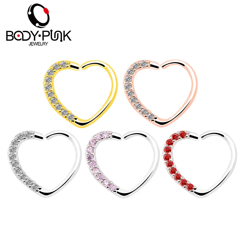 Heart Right Closure Daith Cartil Tragus Hinged Segment Ring Piercing Body Jewelry Nose Septum Lip Nipple 16 Gauge Cartilage Ring   (17)