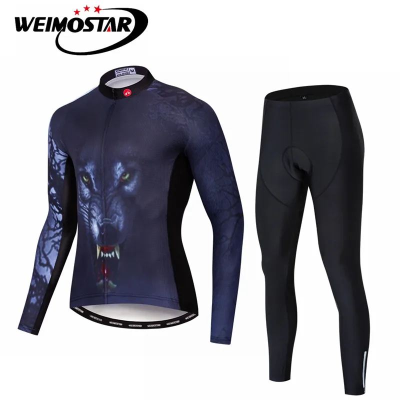 

Bike Long Sleeve jersey Sets 2019 cycling Jersey Pants Suits men's road MTB Bicycle Top bottom Maillot Ropa Ciclismo Wolf US