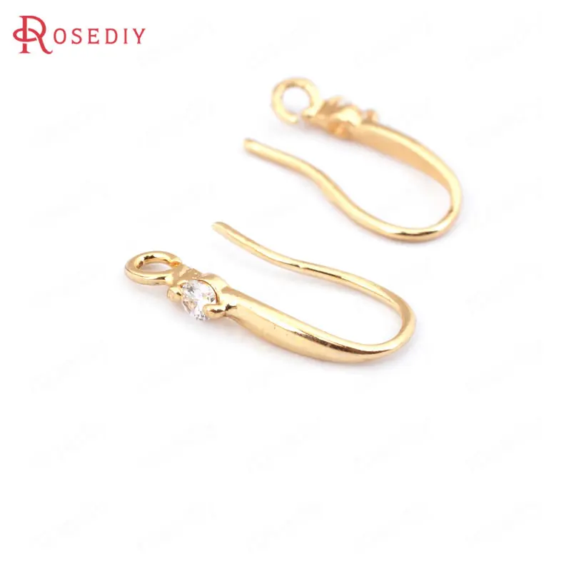 

(33200)6PCS Height 18MM 24K Champagne Gold Color Plated Brass and Zircon Earring Hooks Jewelry Findings Earrings Accessories