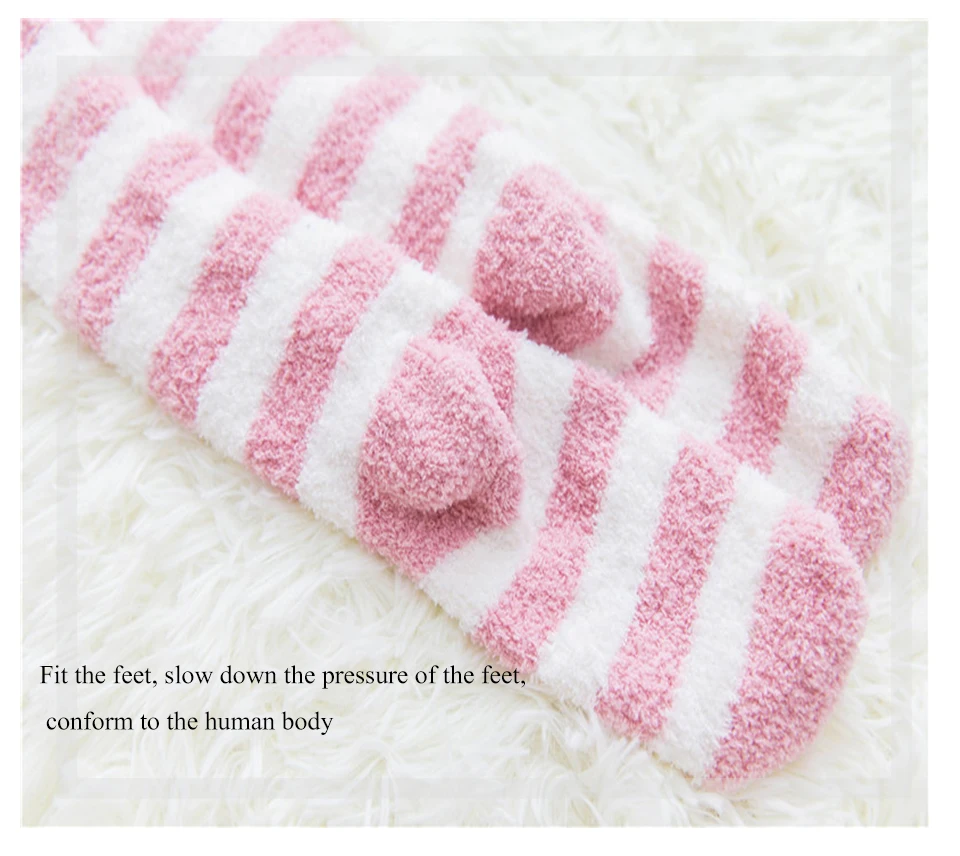 2019 New Winter Coral Velvet Knee Pads Ladies Cute Comfortable Thick Warm Towel Leggings Women's Stockings Striped Sleeping Sock (18)