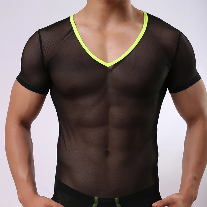 Hot Men Sexy Singlet Ultra Thin Transparent Mesh Sheer T Shirts Tops Tees Gay Male See Through Sleepwear Tshirts Undershirts | Мужская