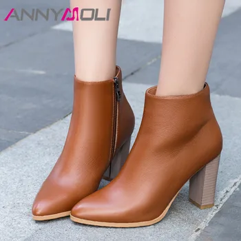 ANNYMOLI Winter Ankle Boots Women Natural Genuine Leather Thick Heel Short Boots Zipper Extreme High Heel Shoes Lady Fall 34-39
ANNYMOLI Winter Ankle Boots Women Natural Genuine Leather Thick Heel Short Boots Zipper Extreme High Heel Shoes Lady Fall 34-39