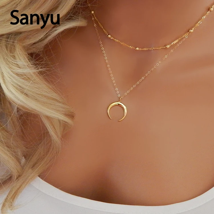 Fashion Gold Silver Colors Double Layers Horn Pendant Necklace Crescent Moon Necklace For Women Minimal Boho Bohemian Jewelry
Fashion Gold Silver Colors Double Layers Horn Pendant Necklace Crescent Moon Necklace For Women Minimal Boho Bohemian Jewelry