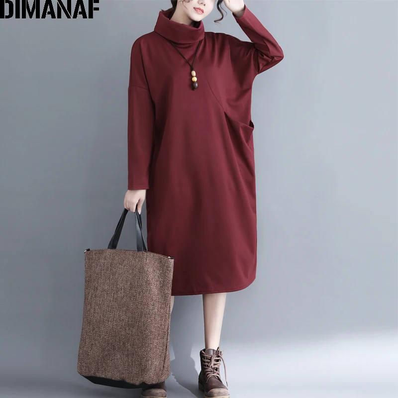 DIMANAF Women Long Dresses Winter Turtleneck Elegant Lady Vestido Plus Size Cotton Female Clothes Loose Vintage Solid Dress 2018
DIMANAF Women Long Dresses Winter Turtleneck Elegant Lady Vestido Plus Size Cotton Female Clothes Loose Vintage Solid Dress 2018